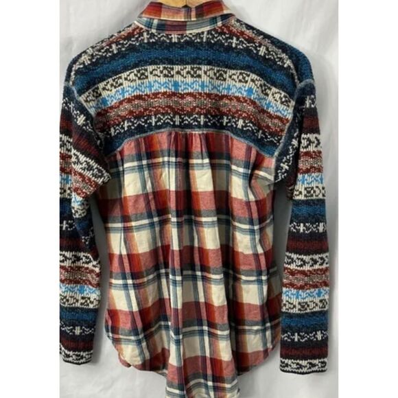 Aratta Silent Journey Plaid Fair Isle Flannel Thermal Knit Button Medium Shirt - Picture 3 of 3